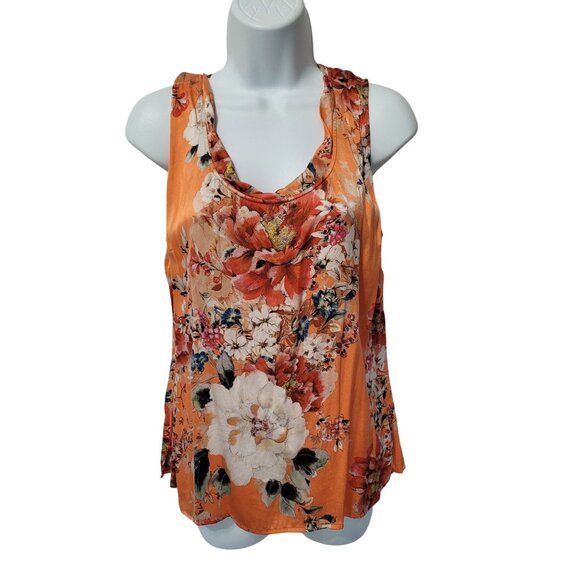 St. John Womens Floral Print Orange Sleeveless Silk Blend Top L - Picture 12 of 12